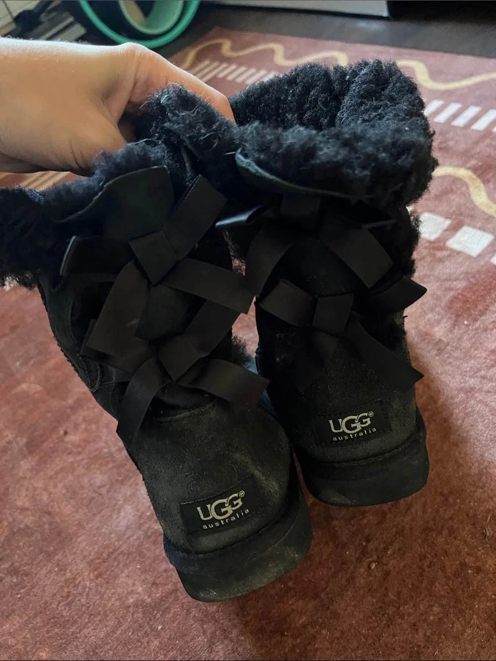 UGG Women's Black Short Sheepskin Bow Boots